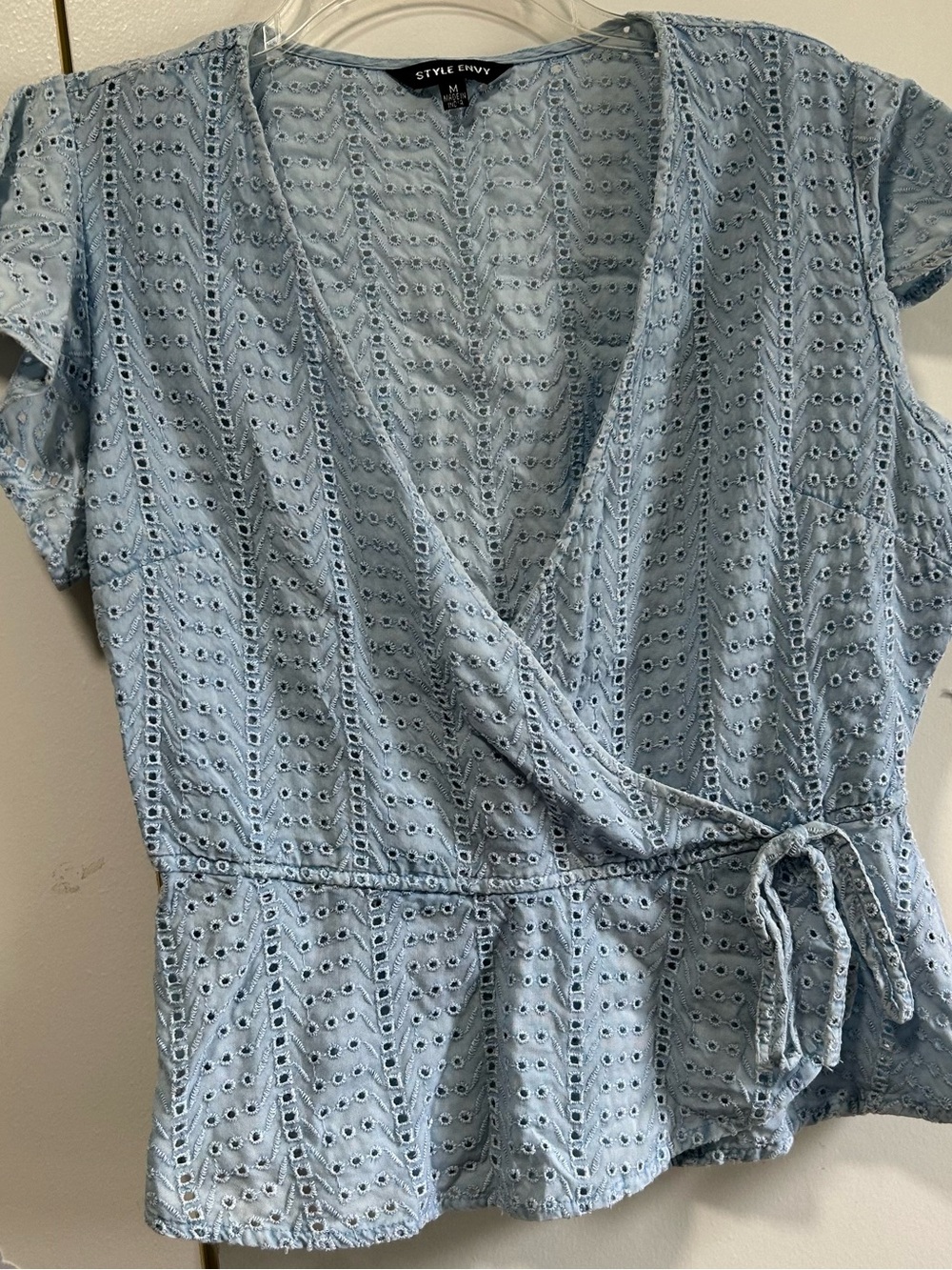 Style Envy Pale Blue Eyelet Wrap Coverup Top